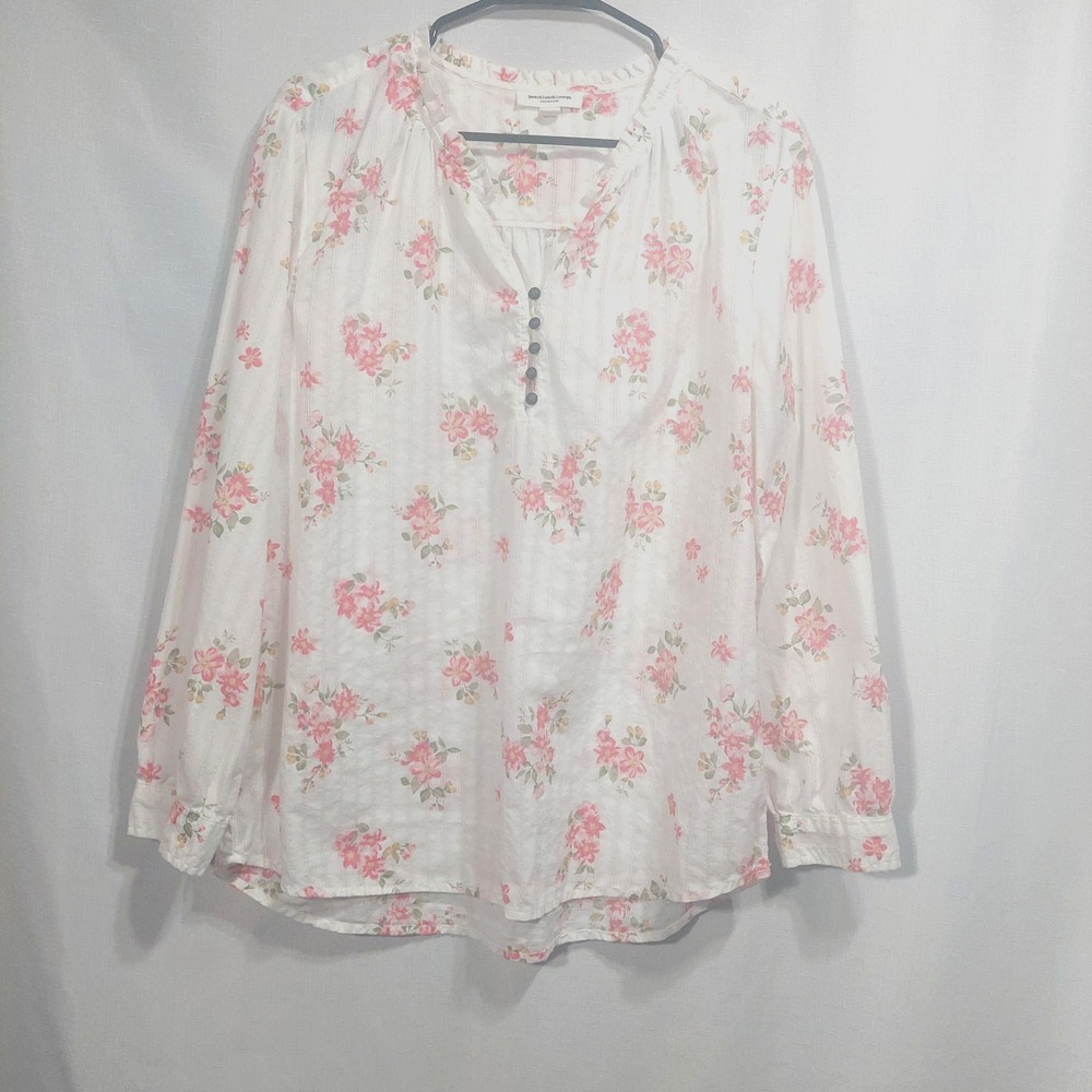 beachlunchlounge Womens Lightweight Blouse Size L/G Floral V Neck Ruffle